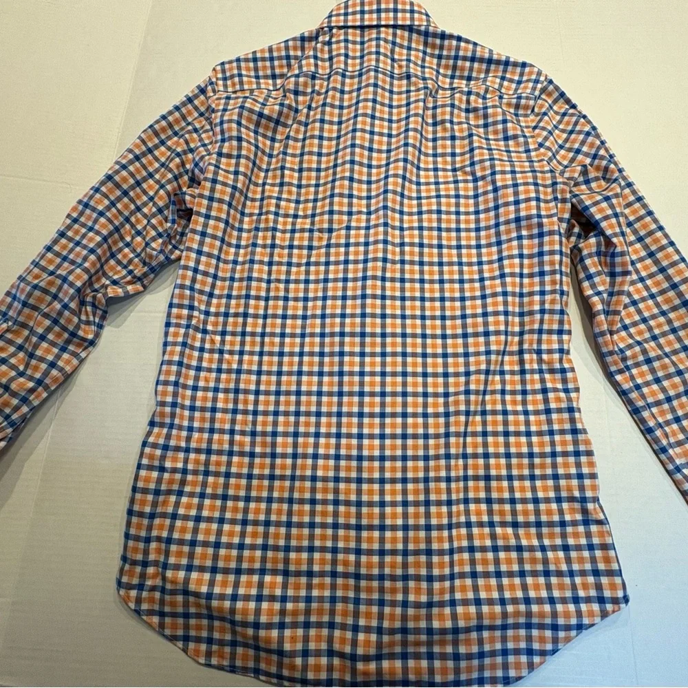 Banana Republic Orange and Blue Check Button-Down Non Iron Tailored Shirt Med